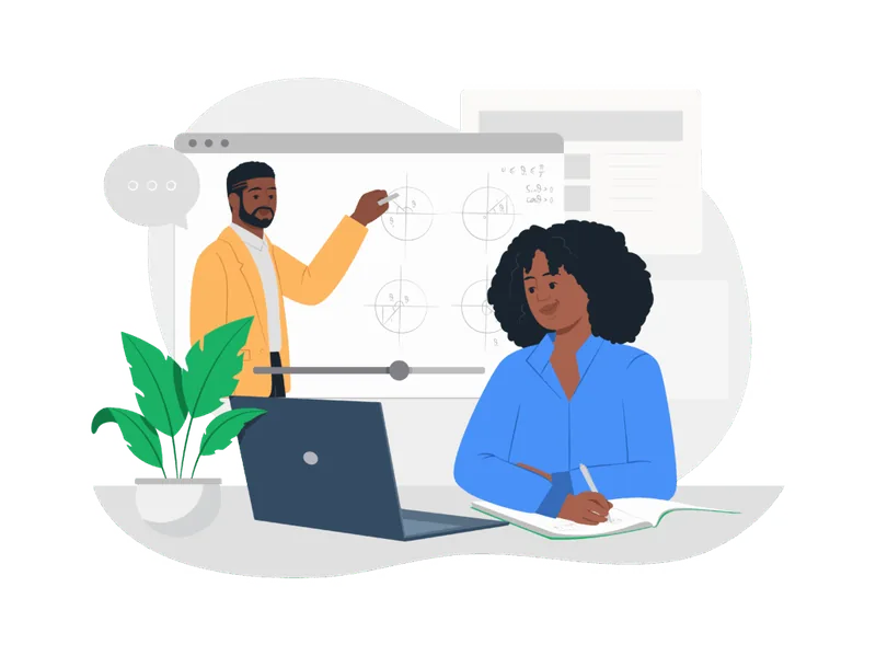 Illustration of an instructor teaching a student online